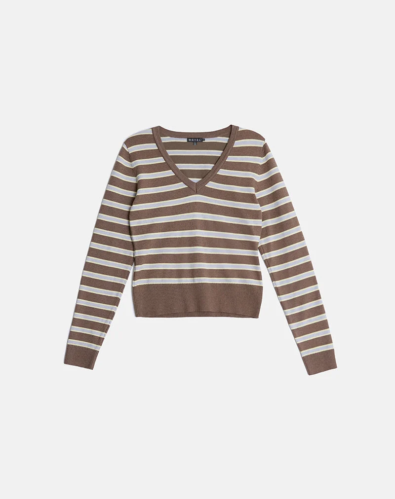 Yasra Pullover aus gestreiftem Strick in Braun und Gelb