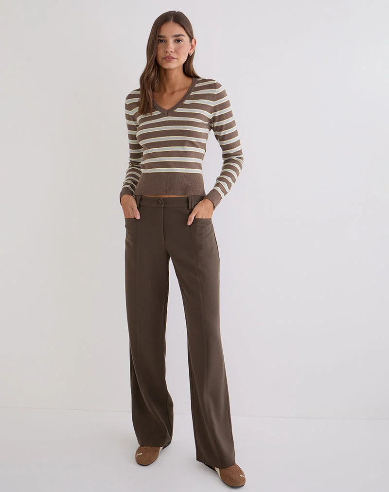 Yasra Pullover aus gestreiftem Strick in Braun und Gelb