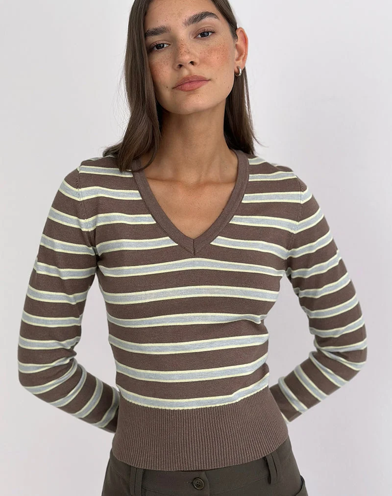 Yasra Pullover aus gestreiftem Strick in Braun und Gelb