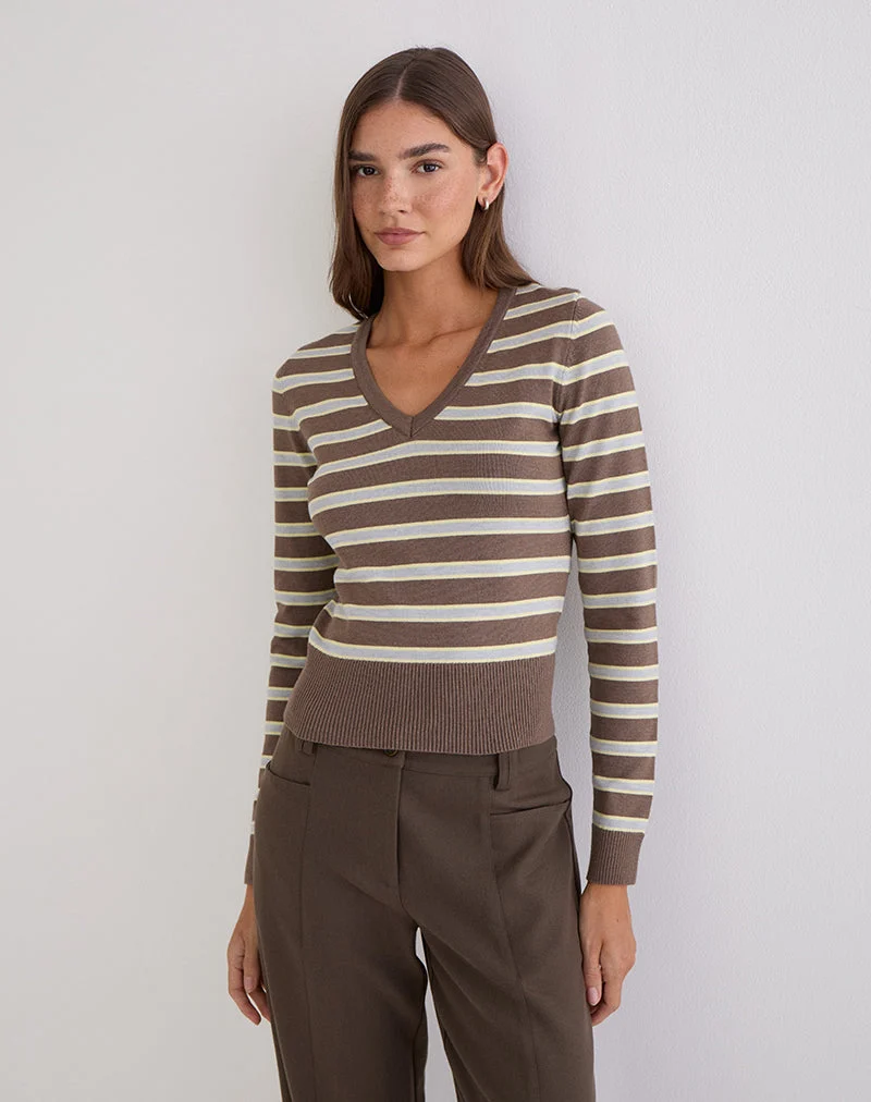 Yasra Pullover aus gestreiftem Strick in Braun und Gelb