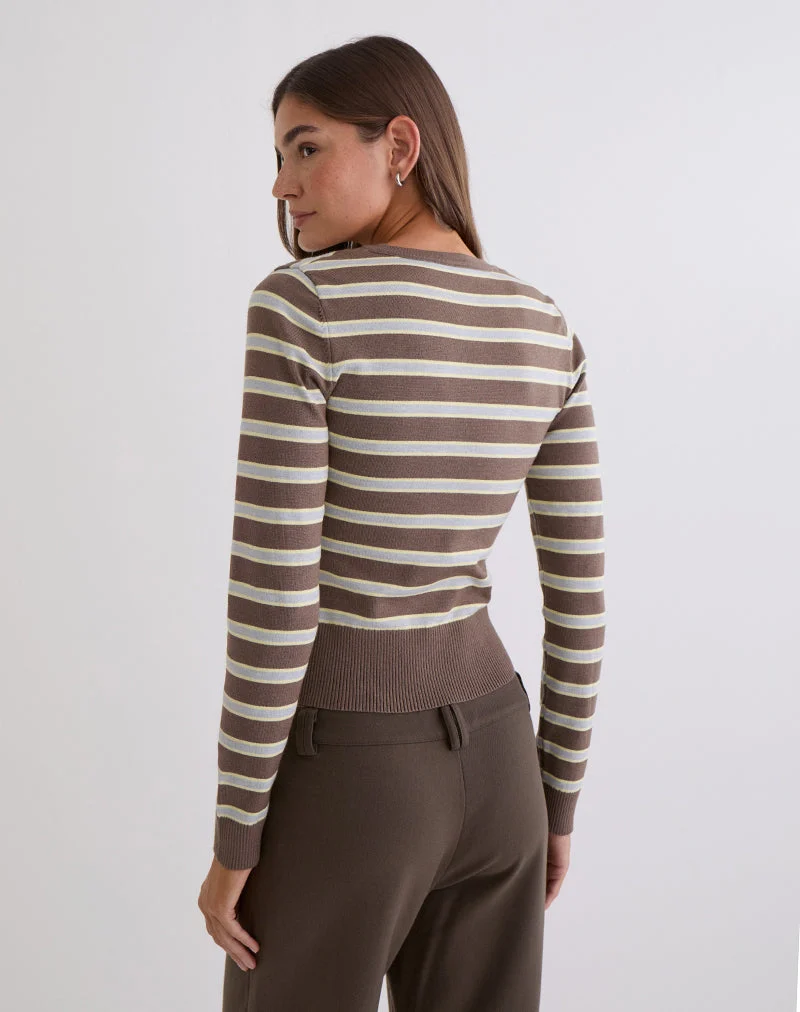 Yasra Pullover aus gestreiftem Strick in Braun und Gelb