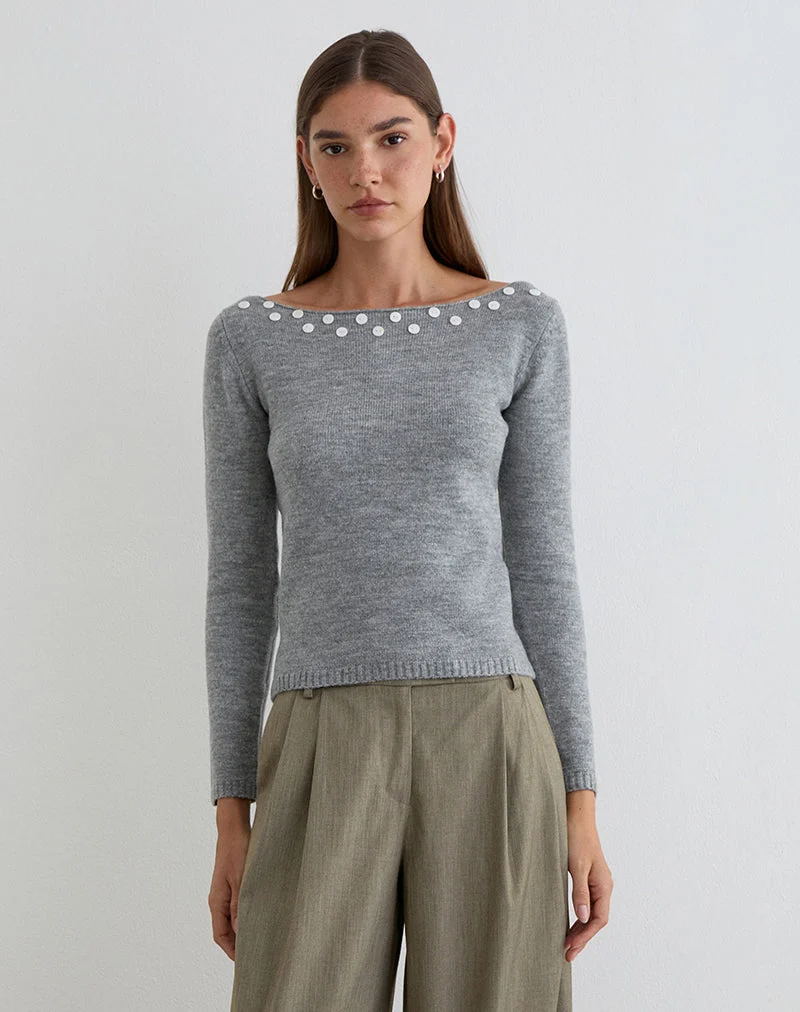 Manahi Pullover aus Perlmuttstrick in Grau