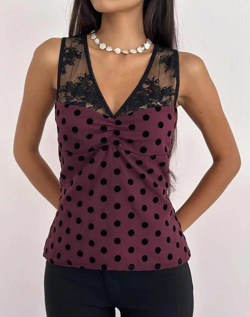 Kasia V-Ausschnitt-Oberteil in Vintage Polka Maroon