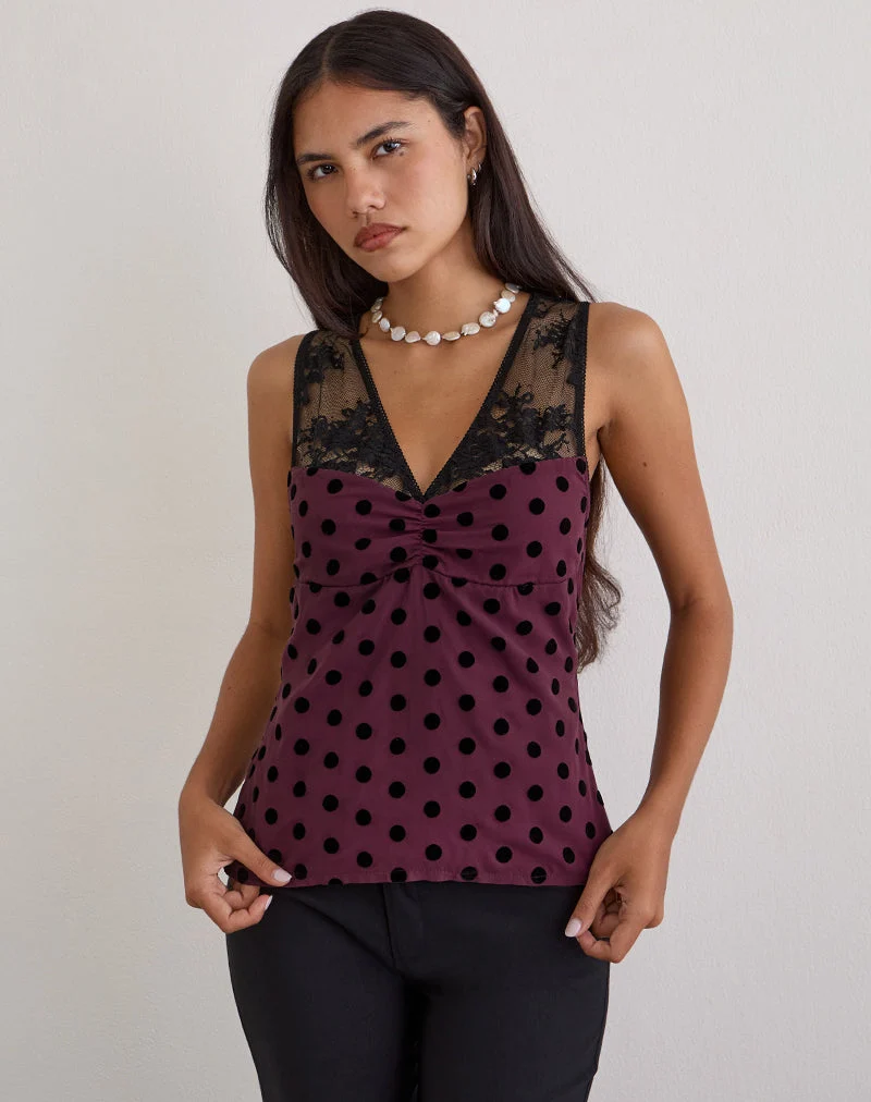 Kasia V-Ausschnitt-Oberteil in Vintage Polka Maroon