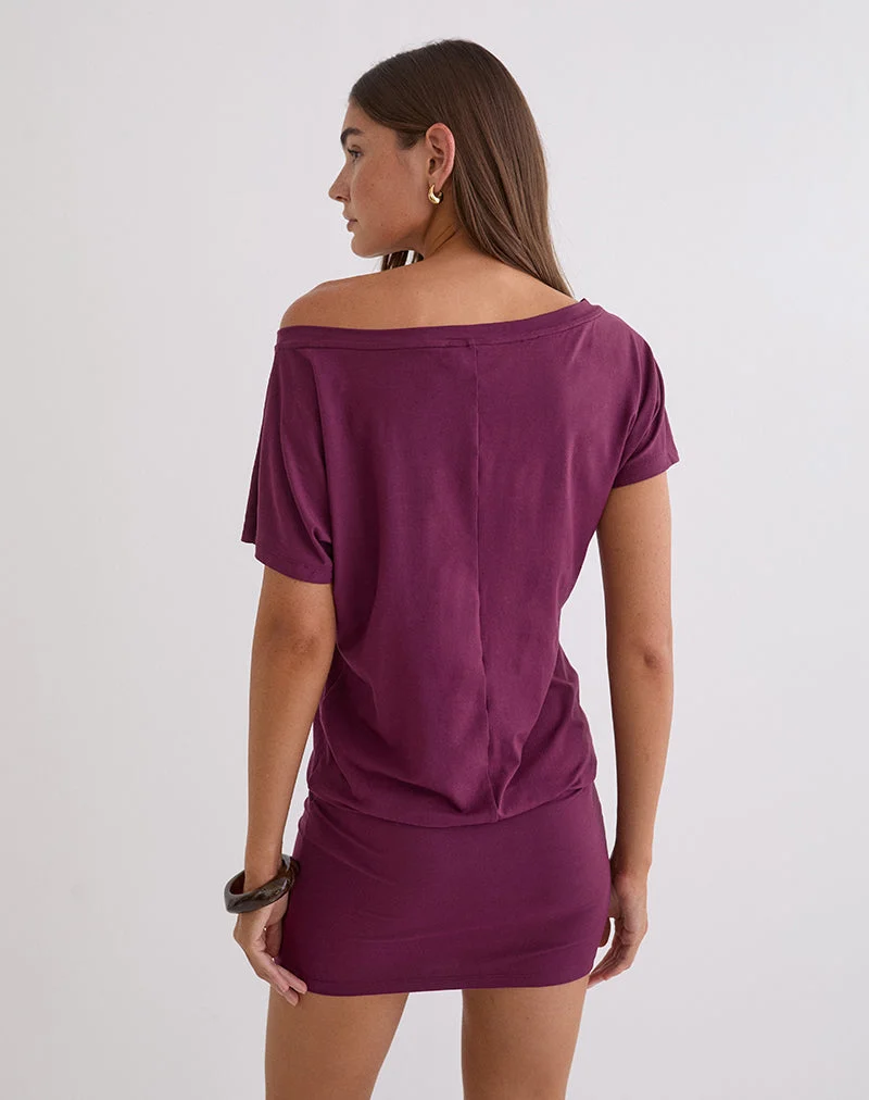 Edwina schulterfreies Minikleid in Tiefpurpur