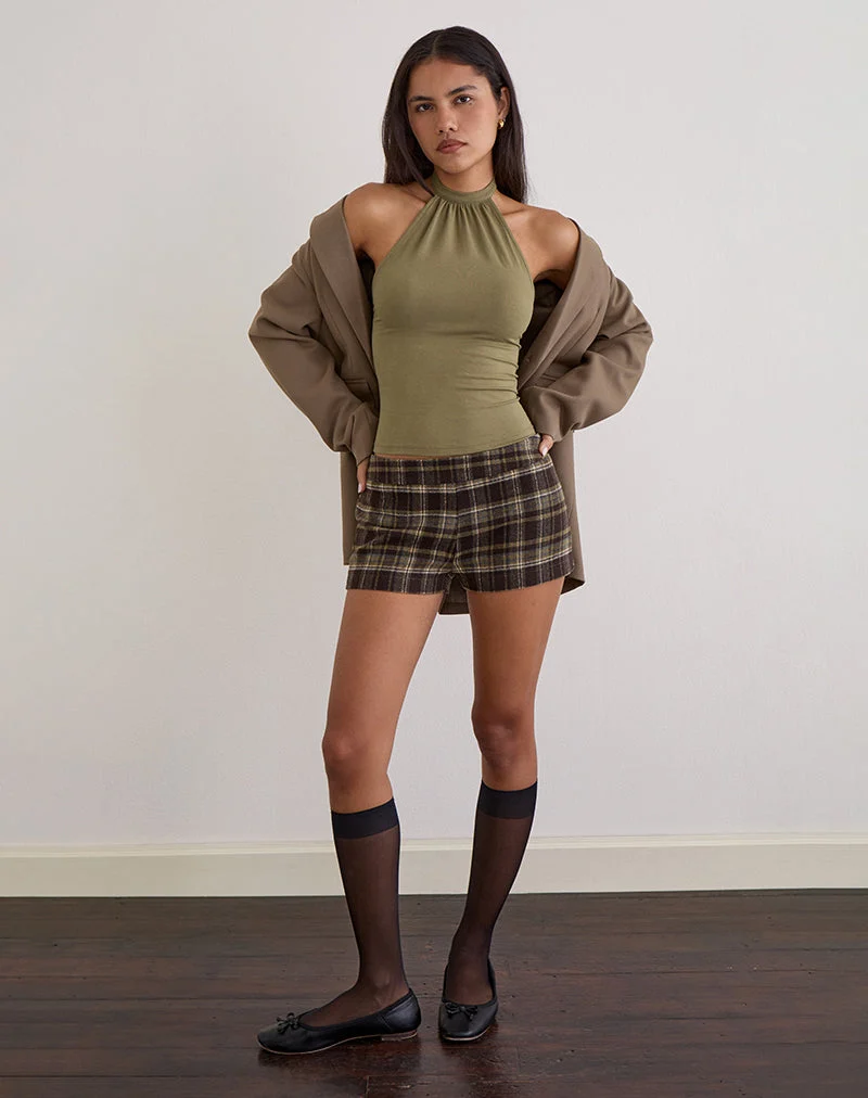 Raceline Neckholder-Top aus Rayon-Jersey in Khaki