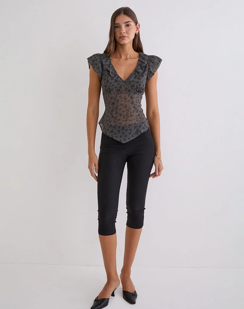 Paquita Top aus Chiffon mit minimalistischen Blumen in Dunkelgrau