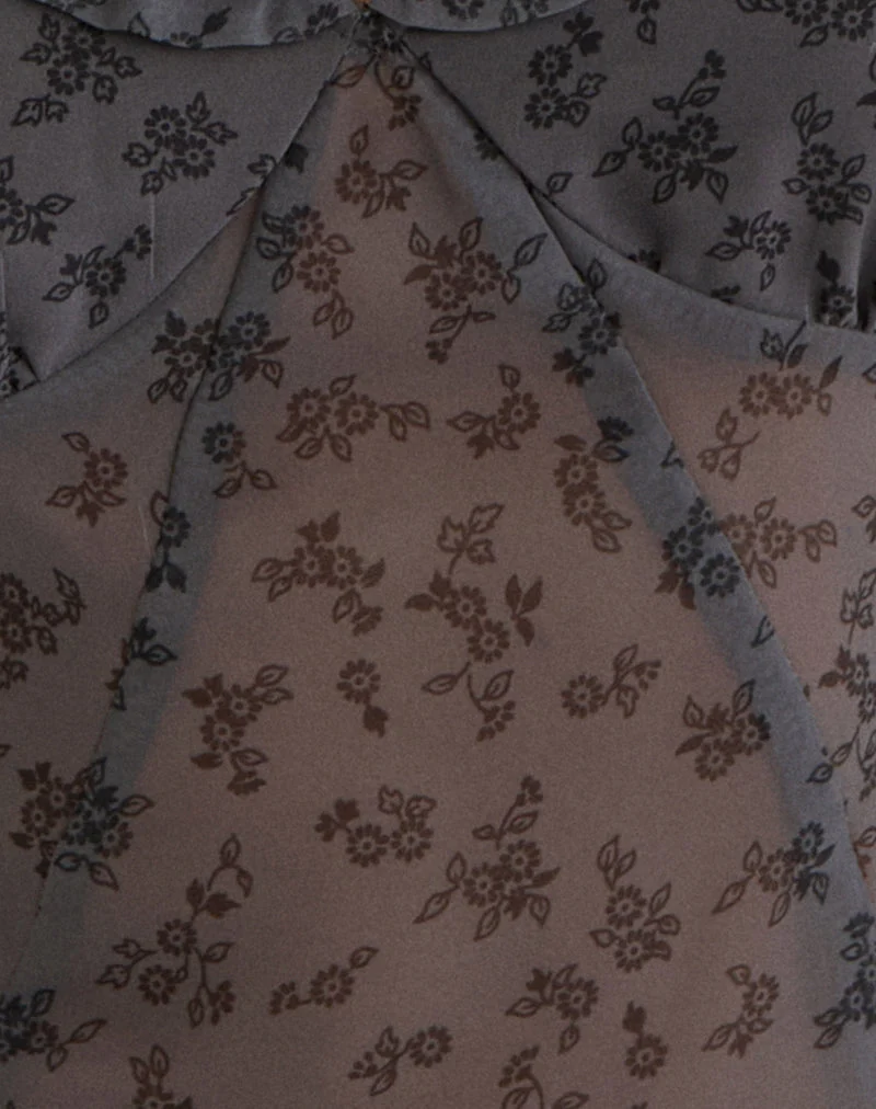 Paquita Top aus Chiffon mit minimalistischen Blumen in Dunkelgrau