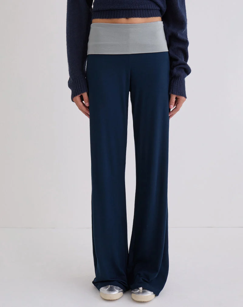 Coreta-Hose mit Umschlag in Marineblau-Grau-Kombination