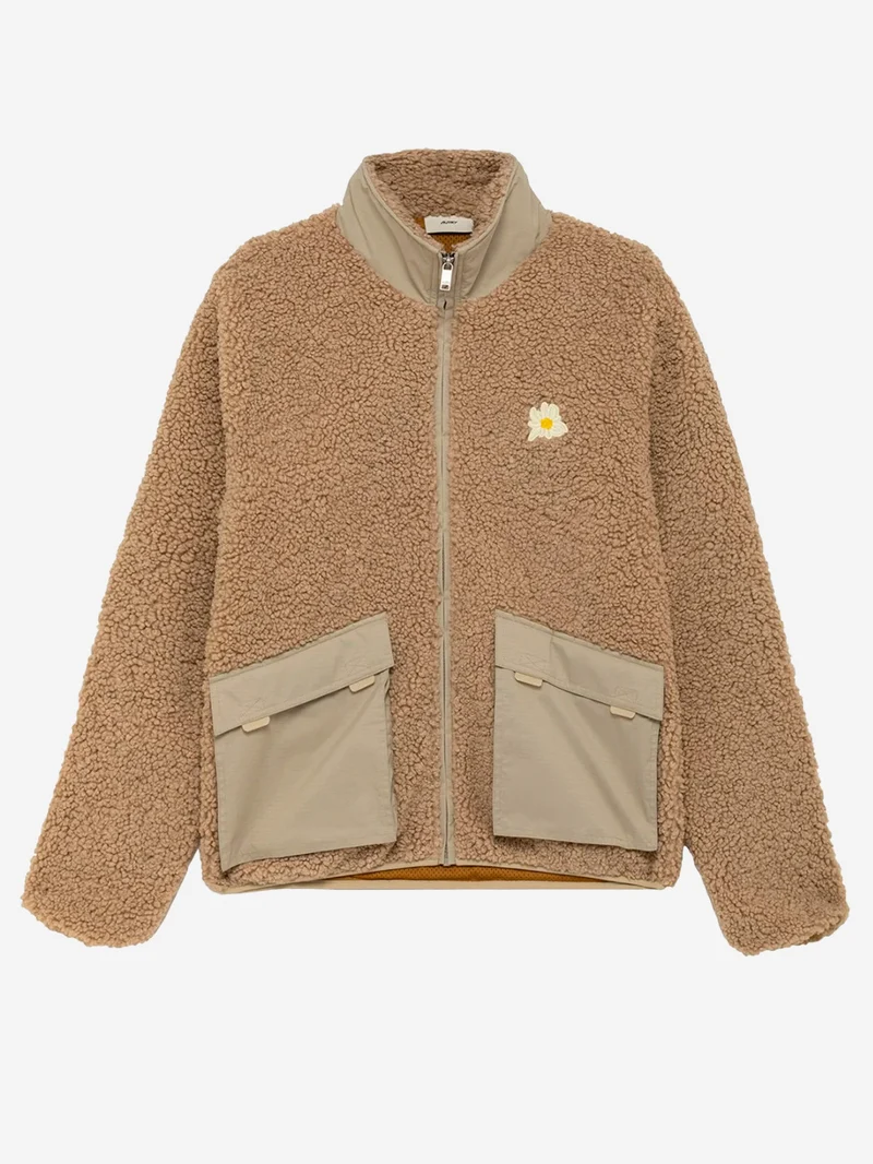 Giacca in pile teddy unisex con zip e toppa 'Edelweiss'