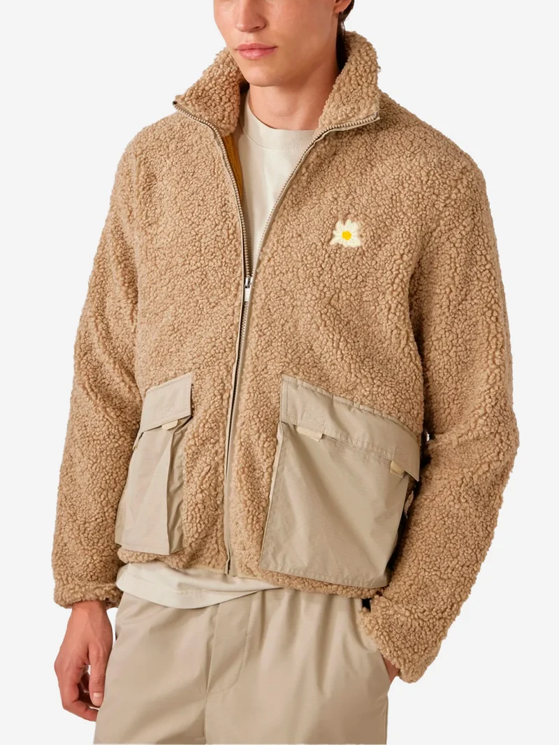 Giacca in pile teddy unisex con zip e toppa 'Edelweiss'