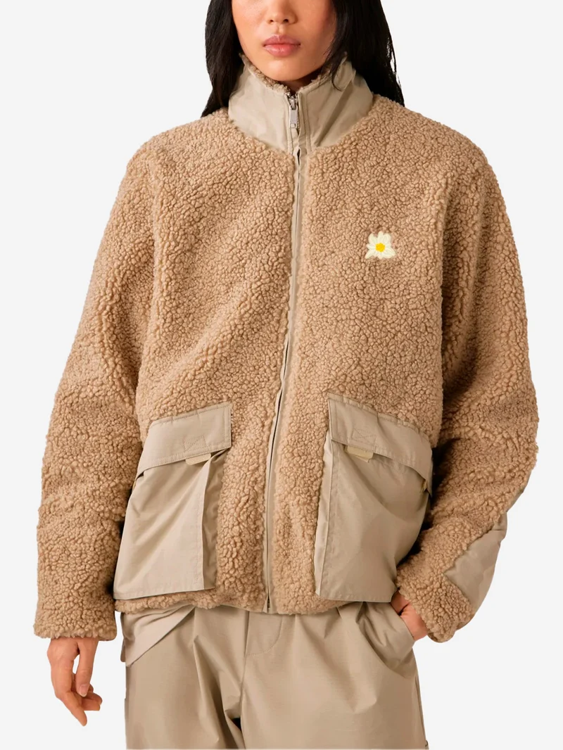Giacca in pile teddy unisex con zip e toppa 'Edelweiss'