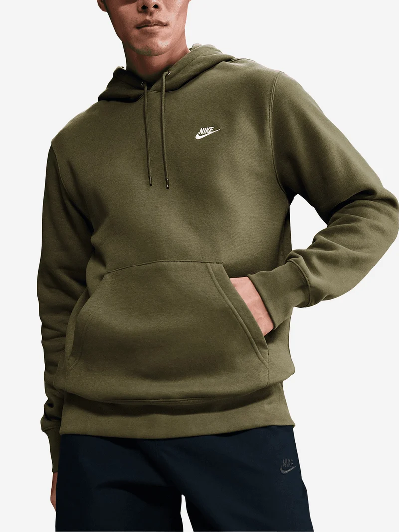 Felpa pullover verde oliva con cappuccio e swoosh