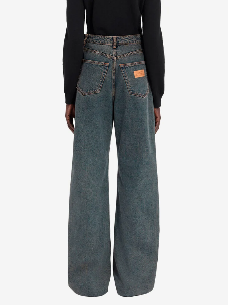 Jeans decostruiti back to back con white stitch