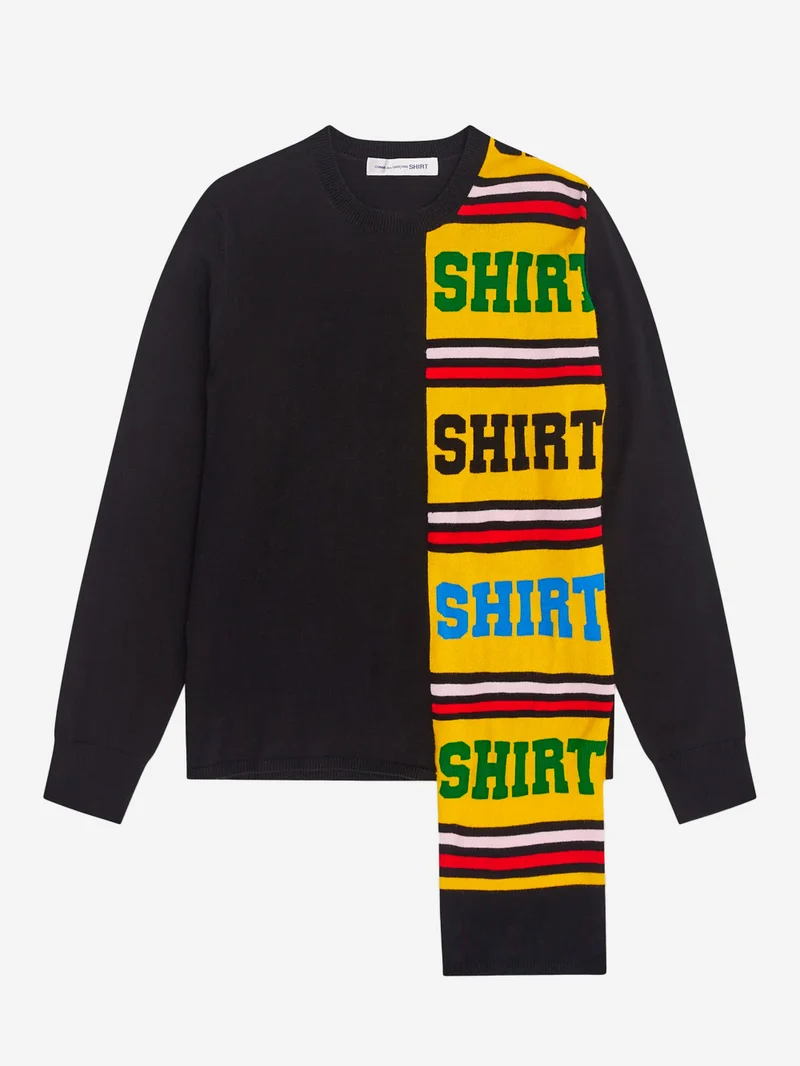 Maglione nero misto lana con pannello Football Scarf