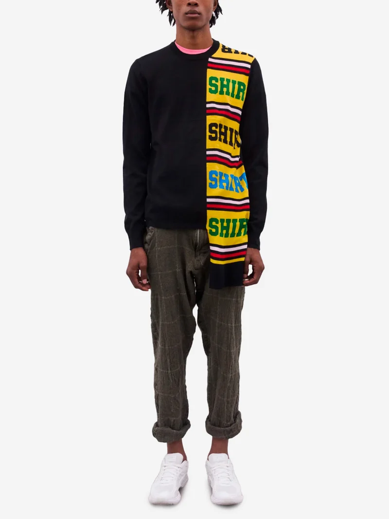 Maglione nero misto lana con pannello Football Scarf