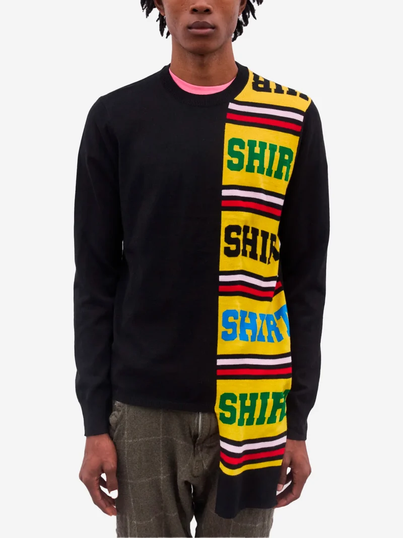 Maglione nero misto lana con pannello Football Scarf