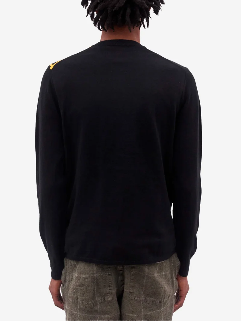 Maglione nero misto lana con pannello Football Scarf