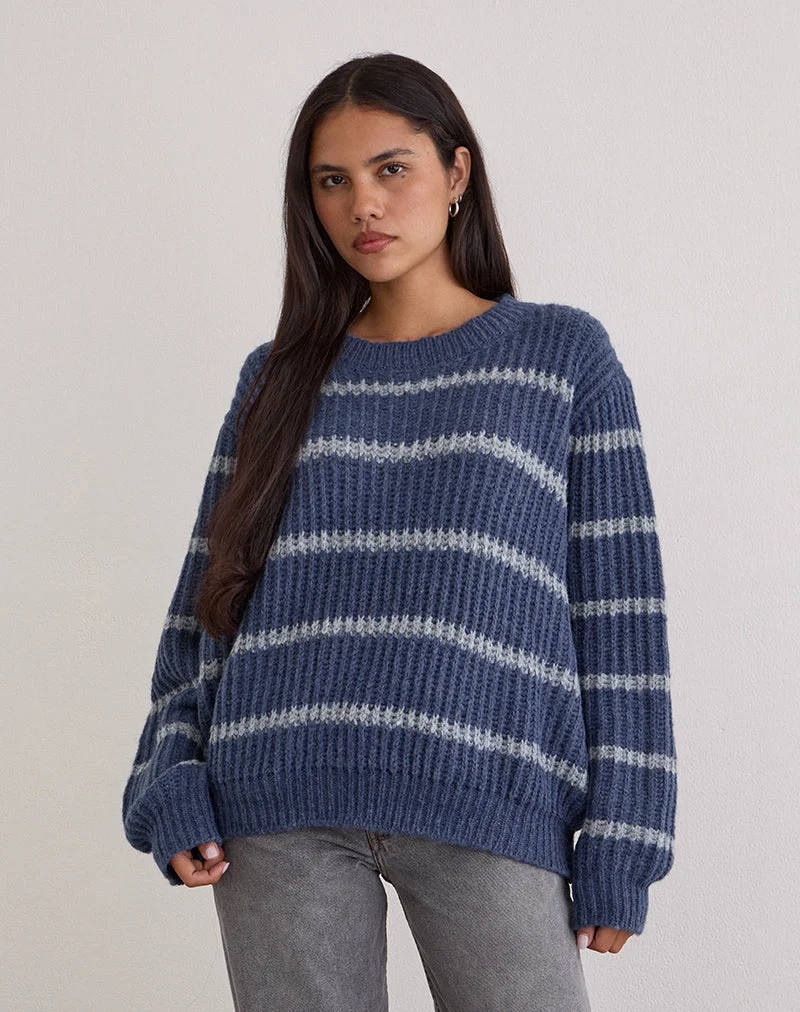 Namirta Pullover in Blau mit grauen Streifen