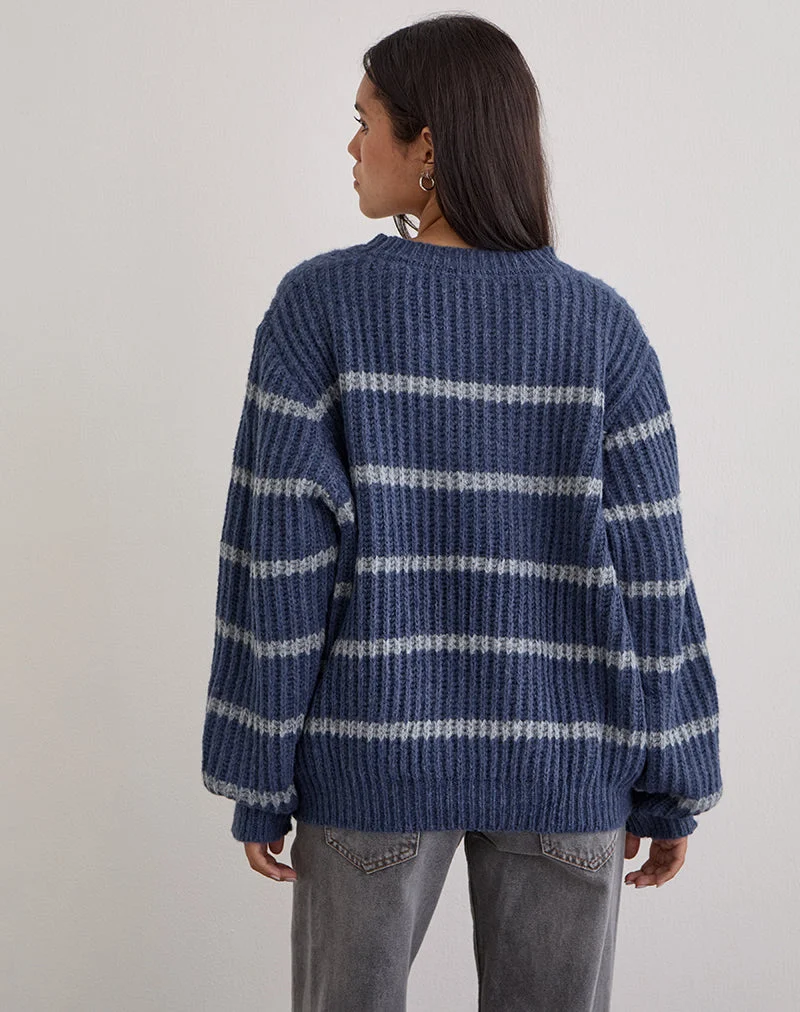 Namirta Pullover in Blau mit grauen Streifen