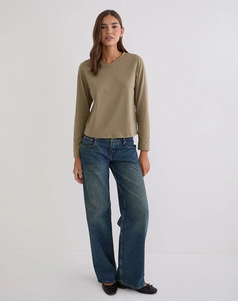 Feman Top aus Jersey in Khaki