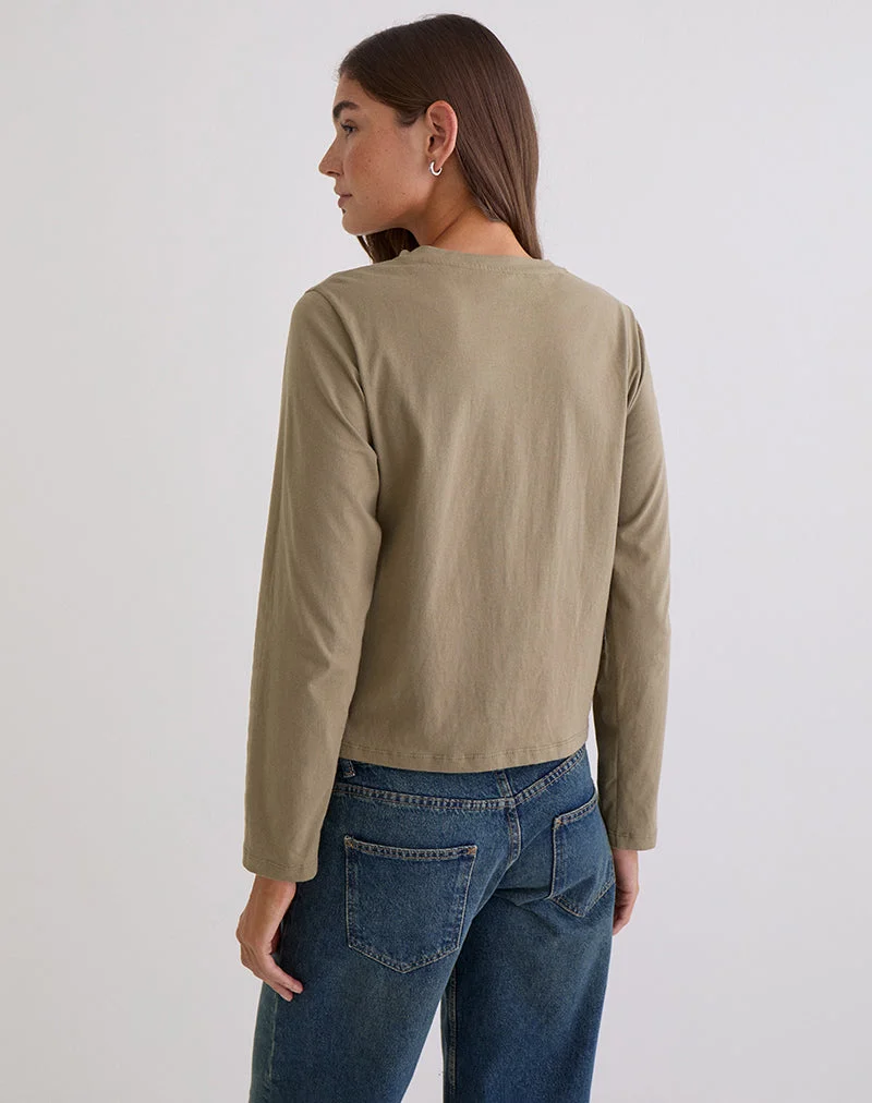 Feman Top aus Jersey in Khaki