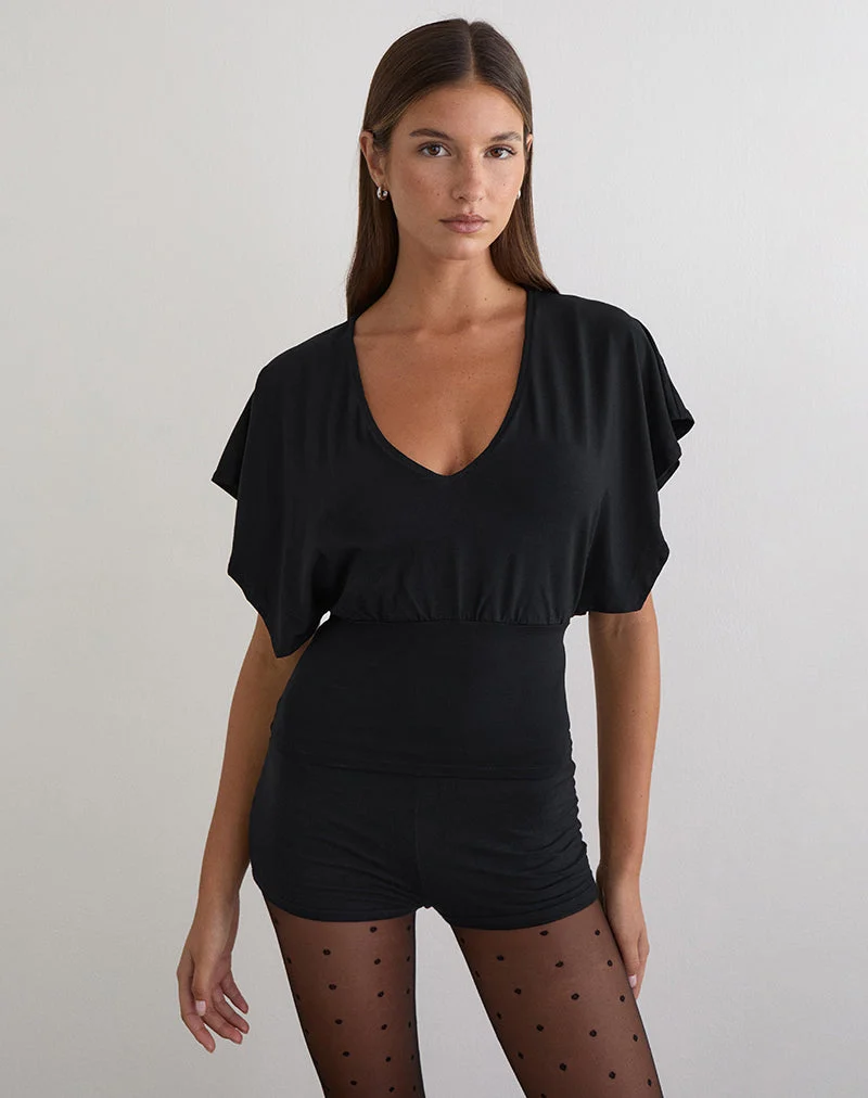 Amarata Batwing-Oberteil aus Rayon-Jersey, schwarz