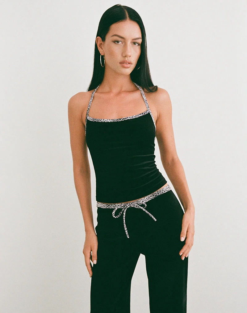 Solyn Neckholder-Top in Schwarz mit Leopardenmuster