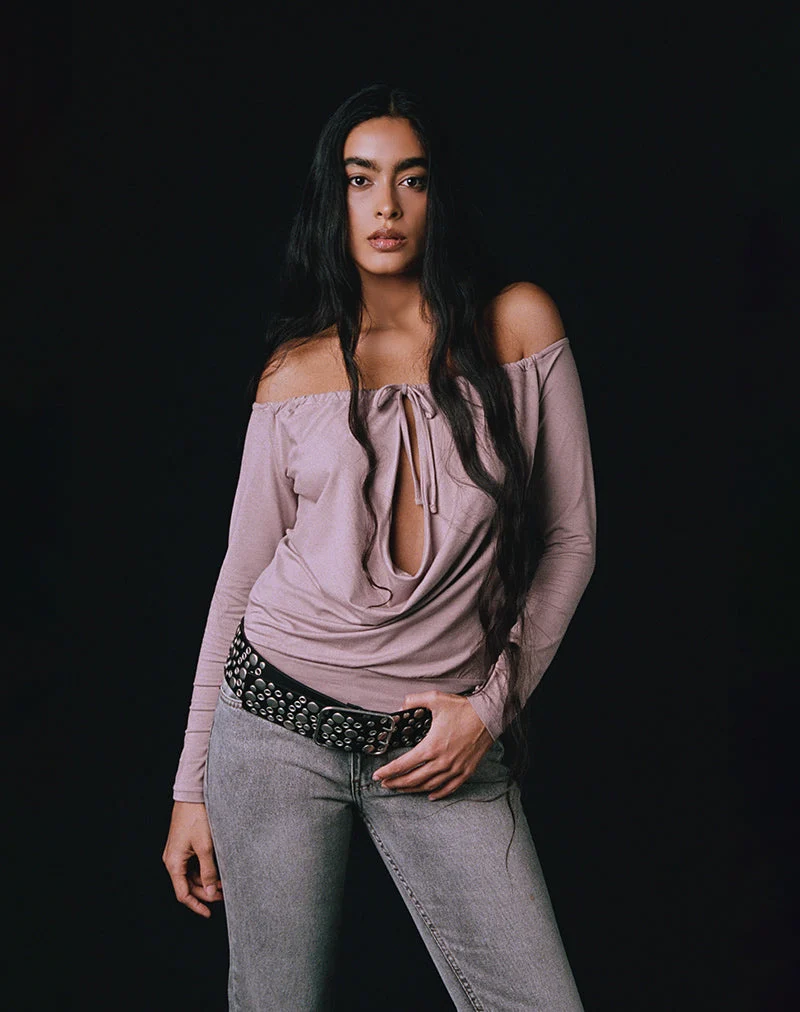 Sore Langarm-Cowl-Top aus Jersey in Dusty Mauve
