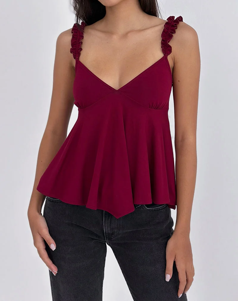Sable Floaty Cami Top aus Jersey in Burgunderrot