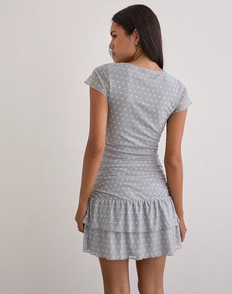 Mowgli Minikleid mit Flügelärmeln in Grau mit winzigen weißen Punkten