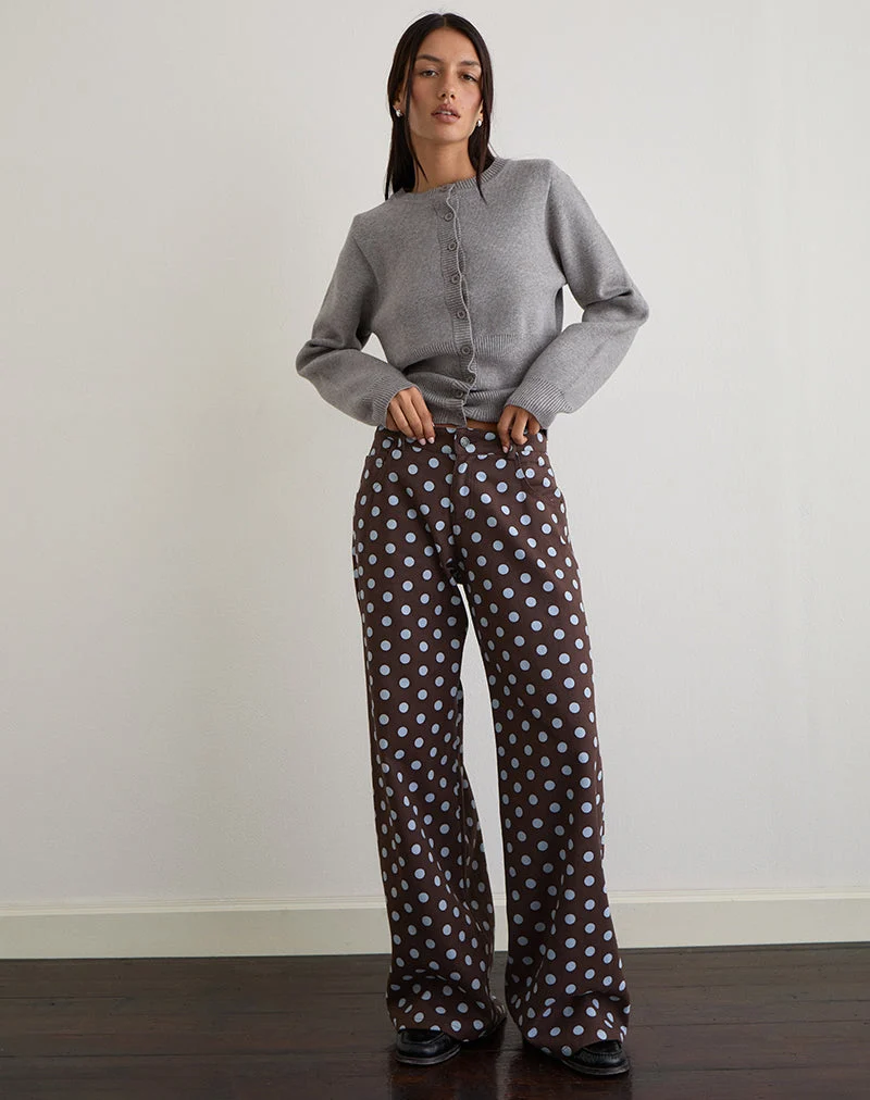Niedrig geschnittene, weit geschnittene Hose in Mono Polka Brown