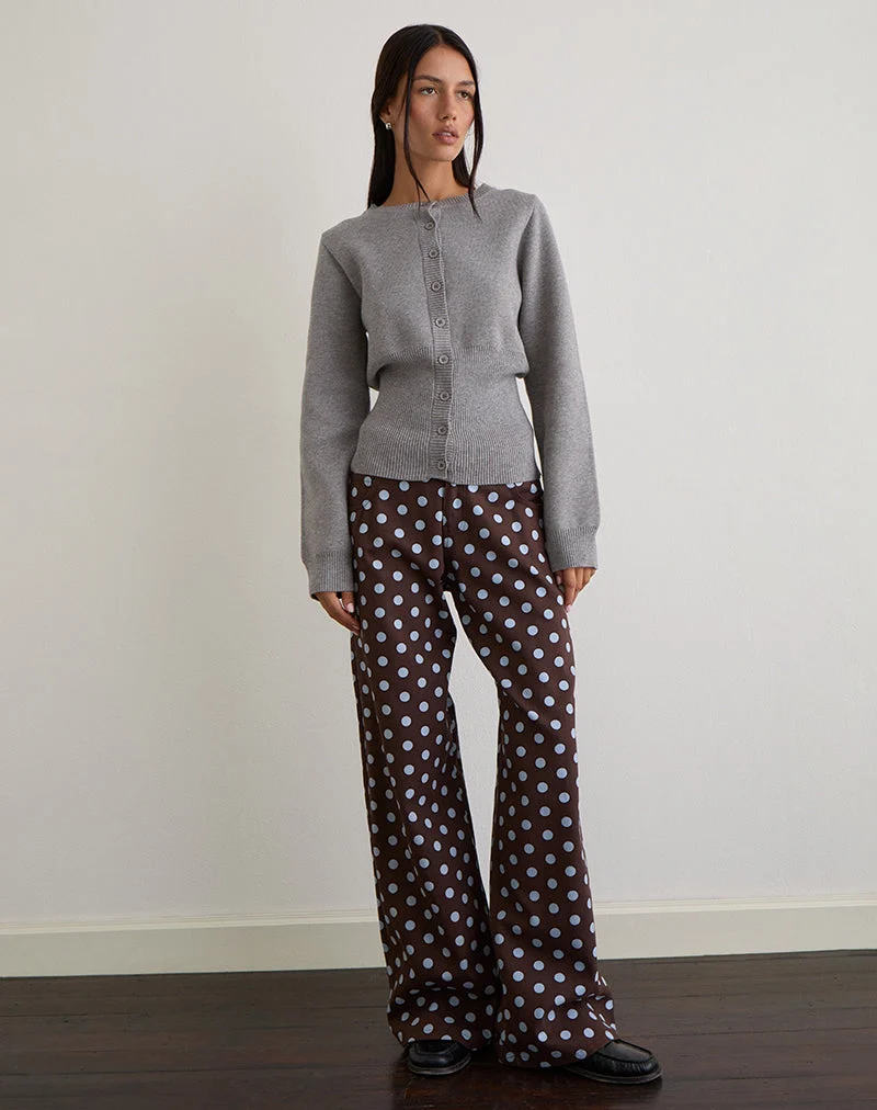 Niedrig geschnittene, weit geschnittene Hose in Mono Polka Brown