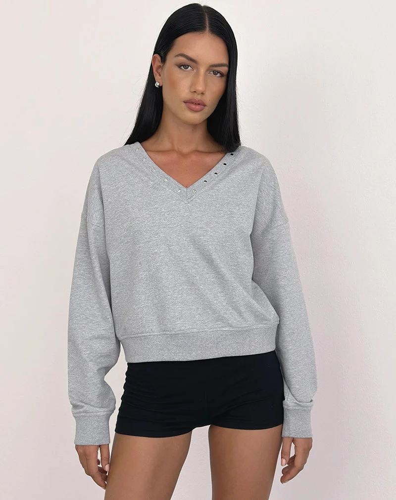 Lazuly Slim Sweatshirt in Grau meliert mit Nieten