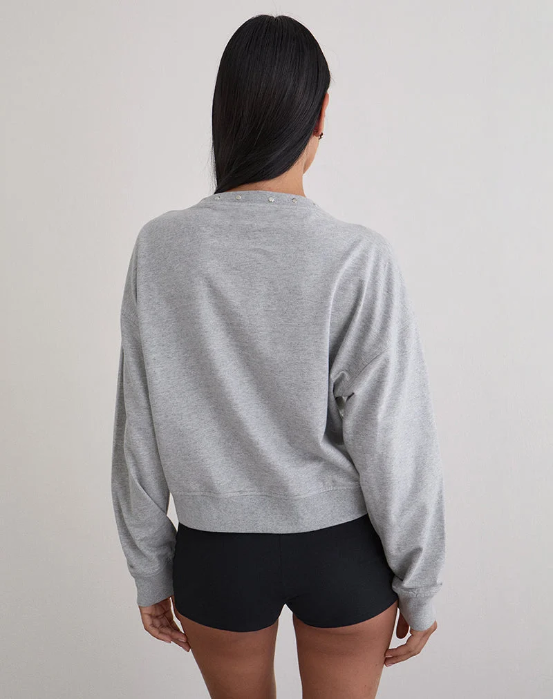 Lazuly Slim Sweatshirt in Grau meliert mit Nieten