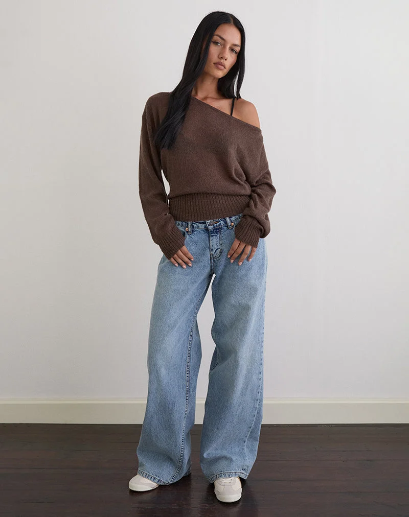 Suena Asymmetrischer Pullover aus Strick in Dunkelbraun