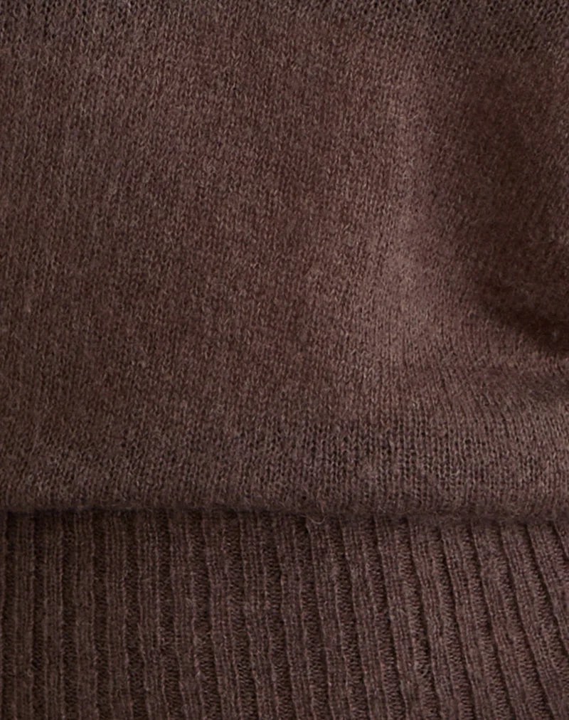 Suena Asymmetrischer Pullover aus Strick in Dunkelbraun