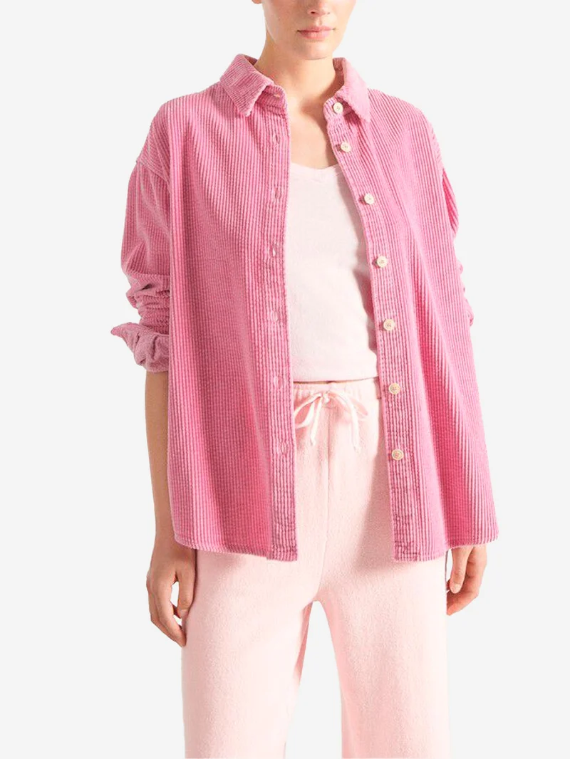 Camicia 'Padow' in velluto a coste rosa antico