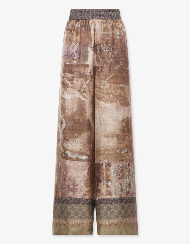 Gemusterte Wide-Leg Seiden-Hose