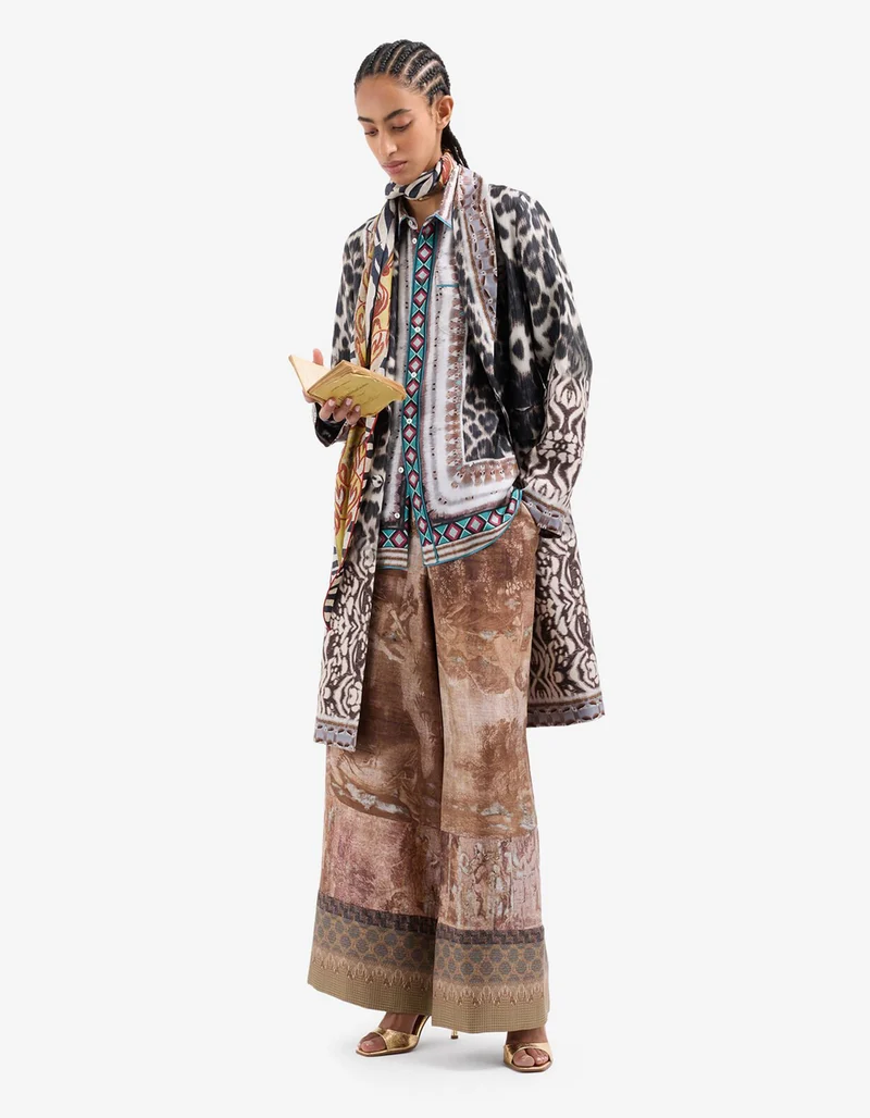 Gemusterte Wide-Leg Seiden-Hose