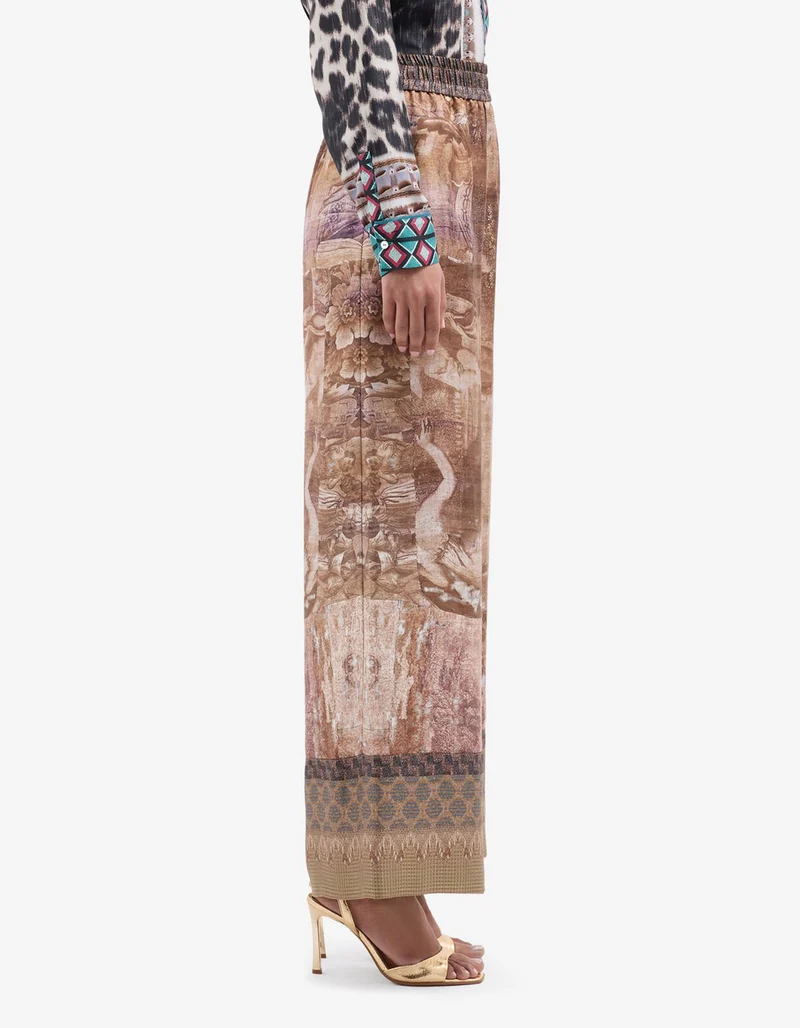Gemusterte Wide-Leg Seiden-Hose