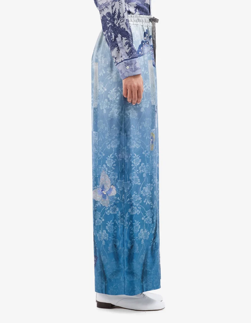 Gemusterte Seiden-Hose mit elastischem Bund