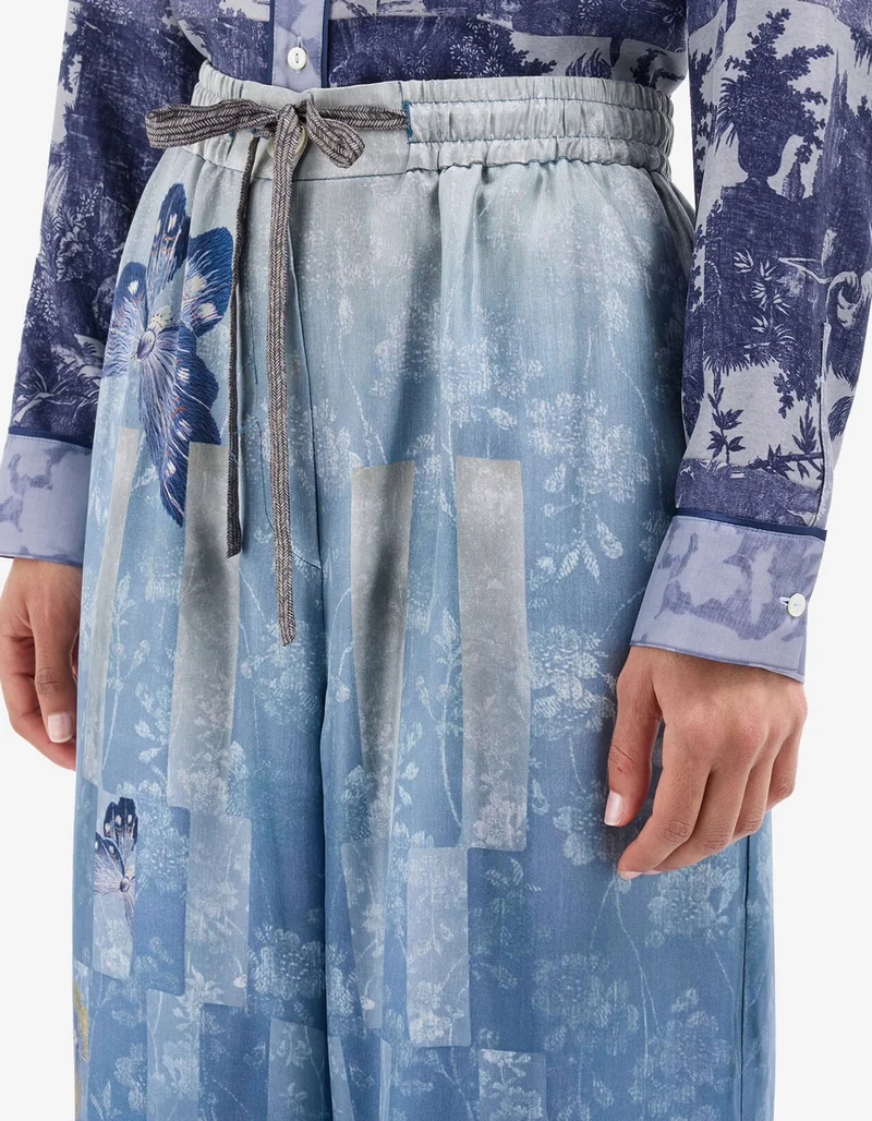 Gemusterte Seiden-Hose mit elastischem Bund