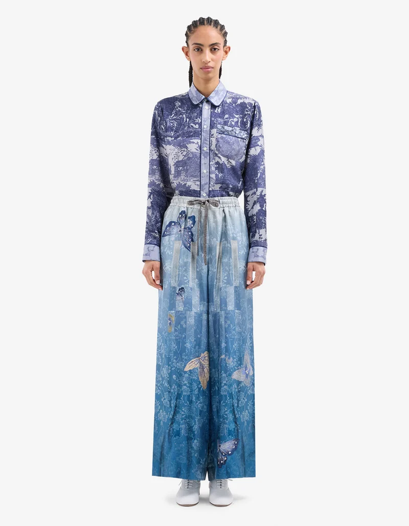 Gemusterte Seiden-Hose mit elastischem Bund