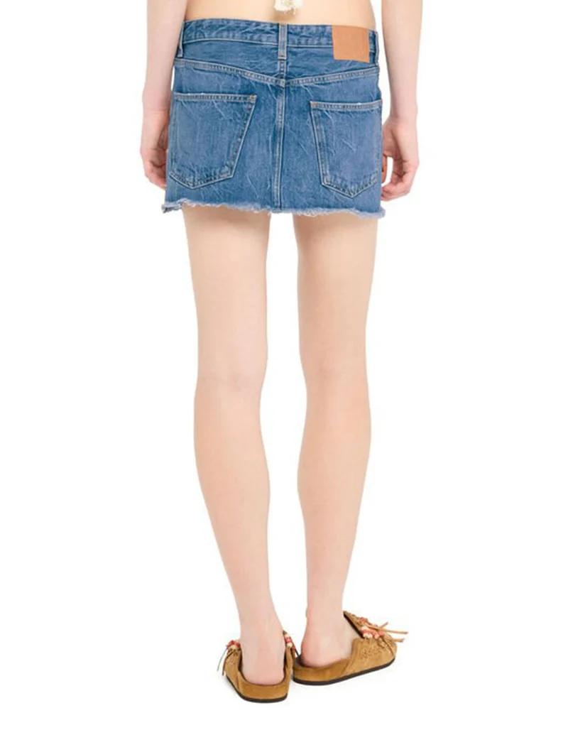 Denim Mini-Rock Golden Dusk mit Leder-Fransen