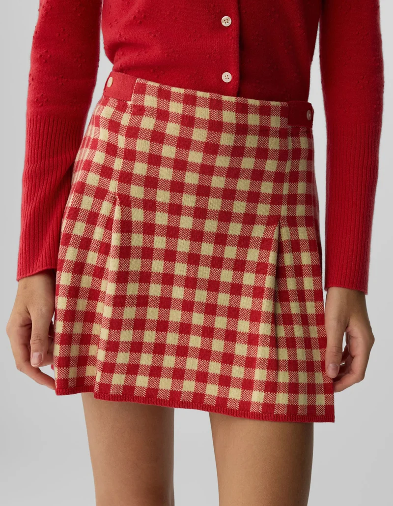 Strick-Mini-Rock Gingham Pleated