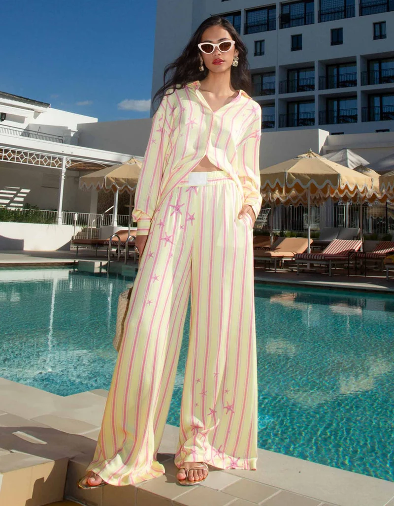 Gemusterte Wide-Leg Hose