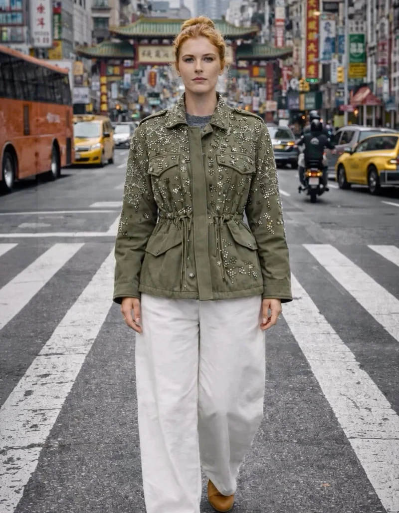 Canvas-Jacke Lucia mit Perlen-Verzierung