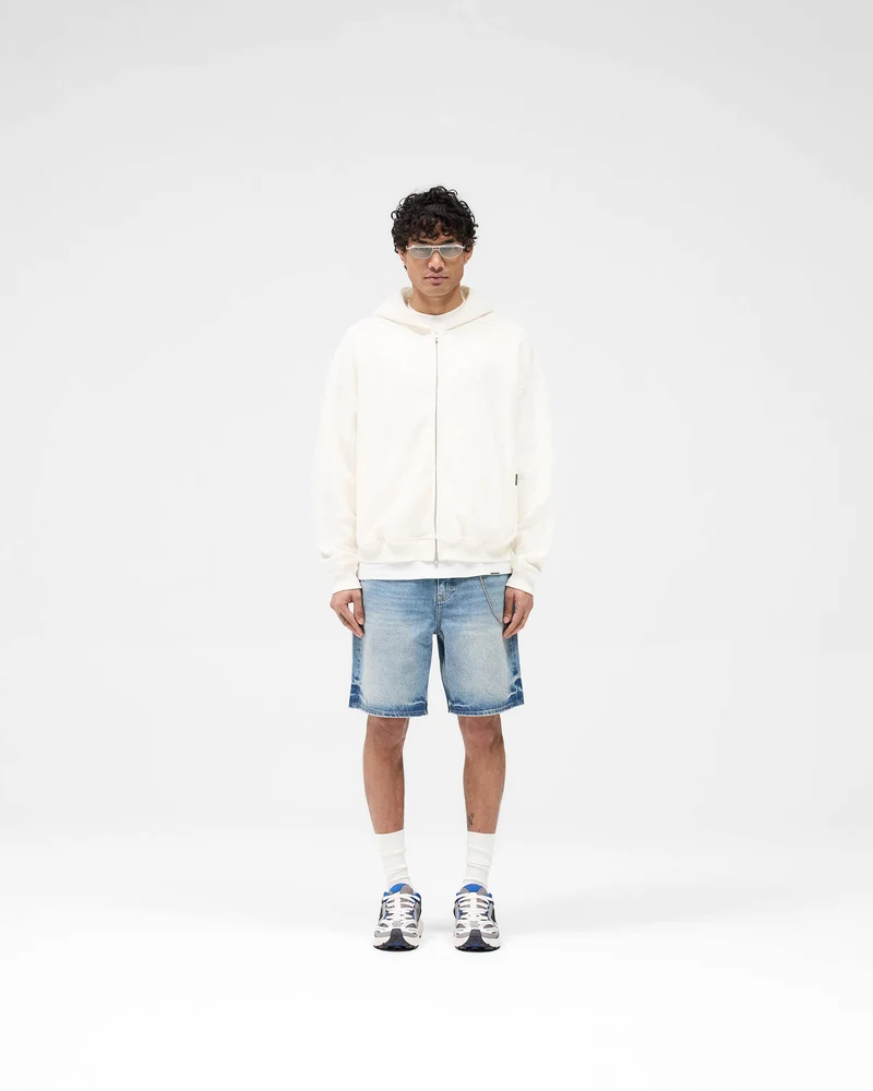 Waffle Zip Through Hoodie - Flat White