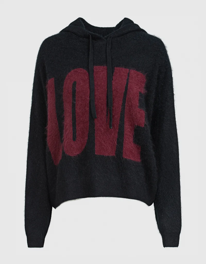Oversize Strick-Hoodie mit Wording